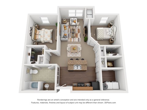 Floor plan for 2 beds, 1 bath, 818 sqft