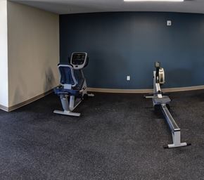 Muscatine apartment for rent - A gym with a treadmill and a rowing machine.