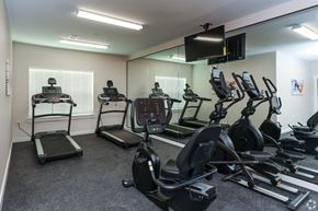 Palestine apartment for rent - A gym room with treadmills, elliptical machines, and other exercise equipment.