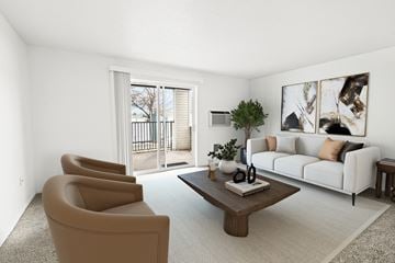 Post Falls apartment for rent - a living room with a couch and chairs and a coffee table