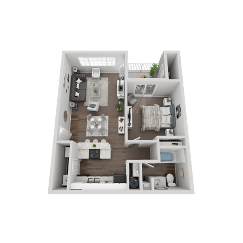Floor plan for 1 bed, 1 bath, 719 sqft