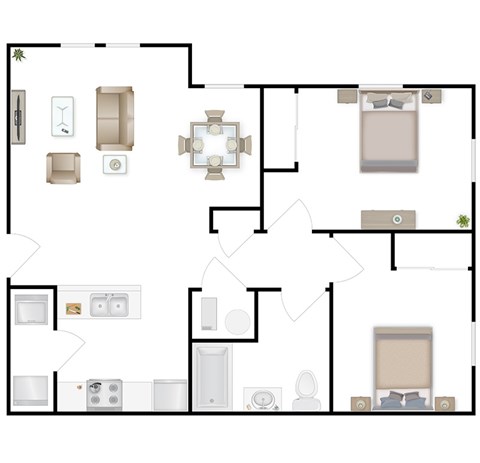 Floor plan for 2 beds, 1 bath, 800 sqft