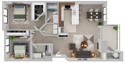 Floor plan for 2 beds, 2 baths, 1100 sqft