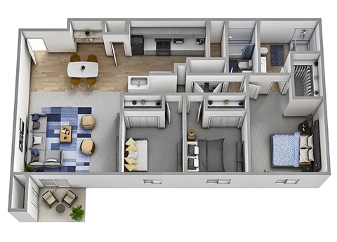 Floor plan for 3 beds, 2 baths, 1328 sqft
