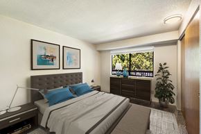 Wenatchee apartment for rent - an image of a bedroom with a bed and a window at Cedarwood, Washington, 98801