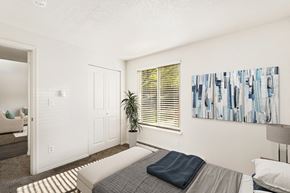 Wenatchee apartment for rent - a bedroom with a bed and a window at Park View Apartments, Wenatchee, 98801