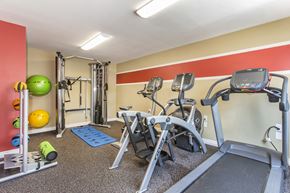 San Diego apartment for rent - Fitness center with treadmill, elliptical, recumbent bike, cable machine and medicine balls, and foam roller at Pacific Sands, San Diego, CA, 92117