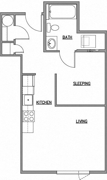 Floor plan for studio, 1 bath, 472 sqft