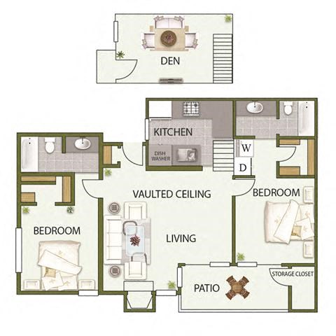 Floor plan for 2 beds, 2 baths, 1085 sqft