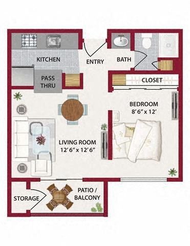 Floor plan for studio, 1 bath, 460 sqft