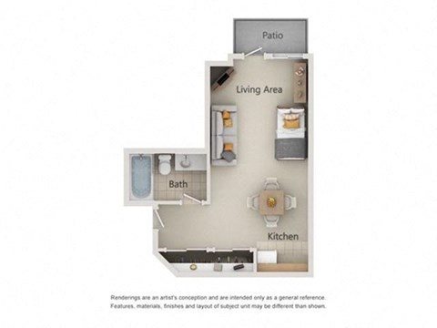 Floor plan for studio, 1 bath, 362 sqft