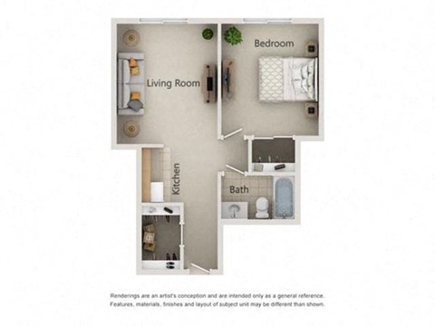 Floor plan for 1 bed, 1 bath, 550 sqft