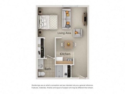 Floor plan for studio, 1 bath, 438 sqft