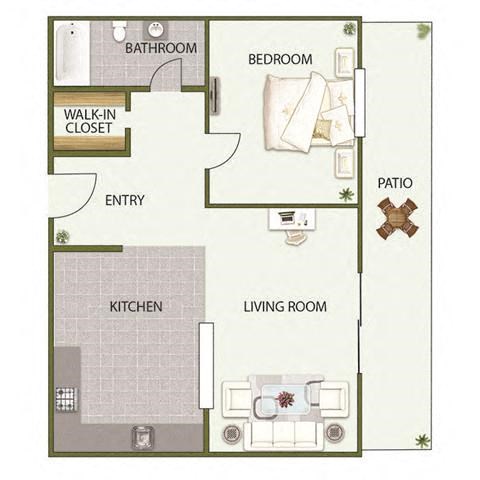 Floor plan for 1 bed, 1 bath, 550 sqft