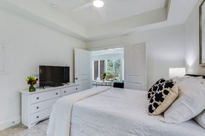 Gulf Shores apartment for rent - A bedroom with a bed, dresser, and television.