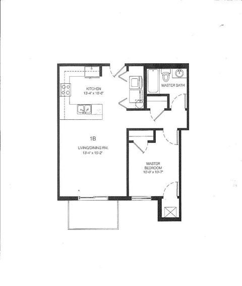 Floor plan for 1 bed, 695 sqft