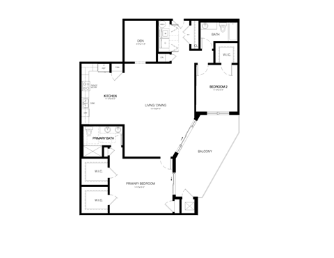 Floor plan for 2 beds, 2 baths, 1665 sqft