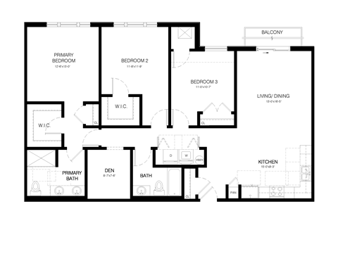 Floor plan for 3 beds, 3 baths, 1475 sqft
