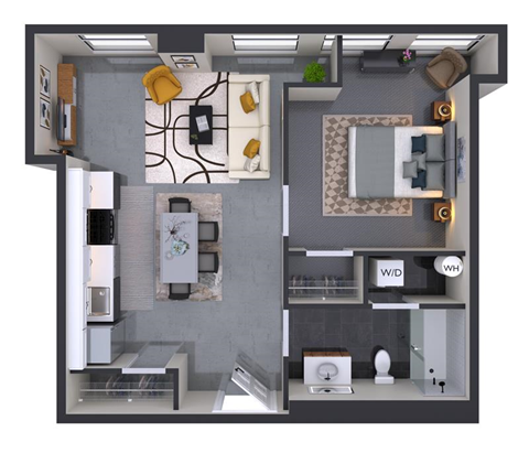 Floor plan for 1 bed, 1 bath, 511 sqft