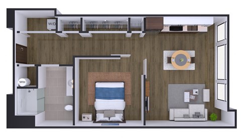 Floor plan for 1 bed, 1 bath, 583 sqft