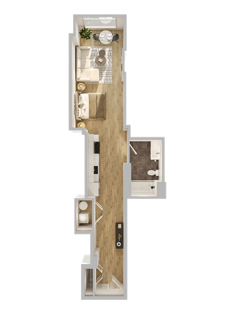 Floor plan for studio, 1 bath, 514 sqft