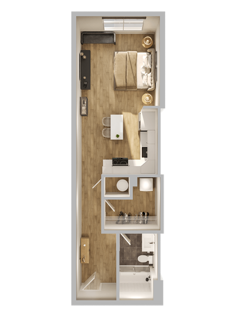 Floor plan for studio, 1 bath, 486 sqft