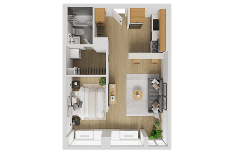 Floor plan for 1 bed, 1 bath, 571 sqft