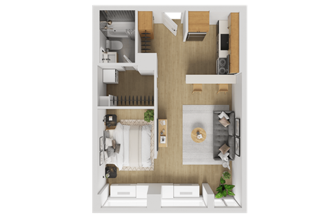 Floor plan for 1 bed, 1 bath, 571 sqft