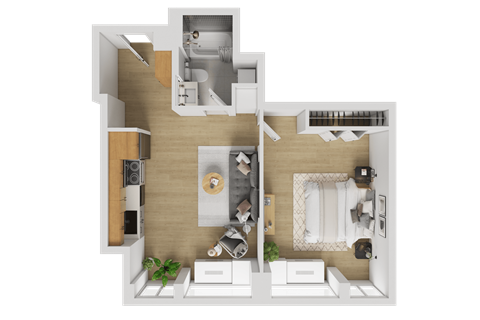 Floor plan for 1 bed, 1 bath, 626 sqft