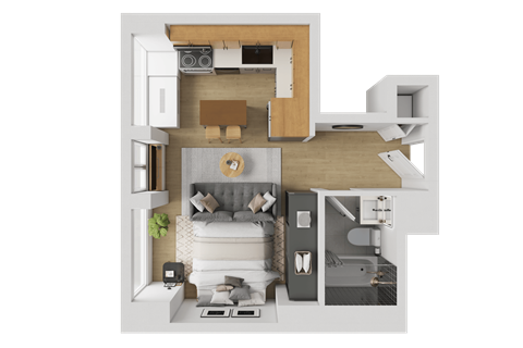 Floor plan for studio, 1 bath, 383 sqft