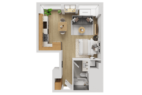 Floor plan for studio, 1 bath, 469 sqft