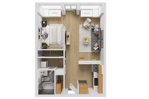 Floor plan for 1 bed, 1 bath, 571 sqft
