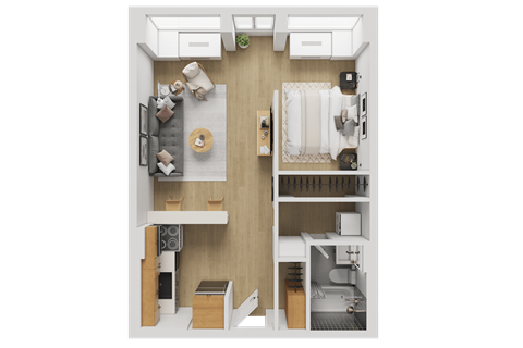 Floor plan for 1 bed, 1 bath, 571 sqft