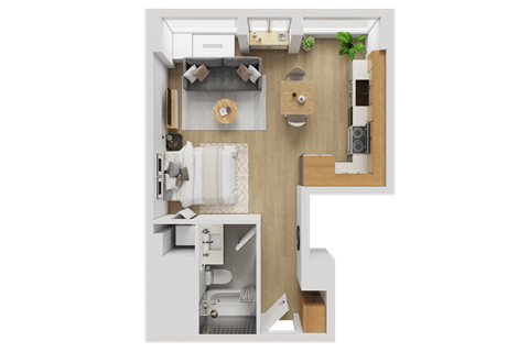Floor plan for studio, 1 bath, 469 sqft