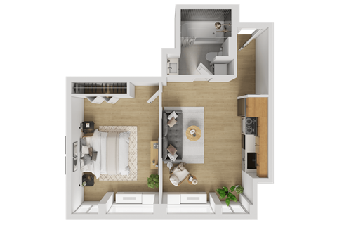 Floor plan for 1 bed, 1 bath, 626 sqft