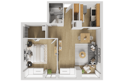 Floor plan for 1 bed, 1 bath, 729 sqft