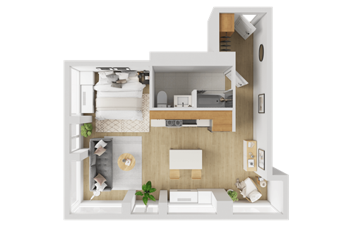 Floor plan for studio, 1 bath, 580 sqft