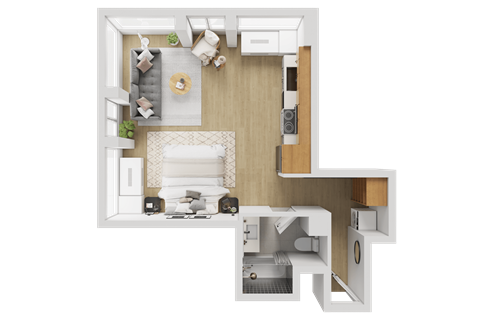 Floor plan for studio, 1 bath, 519 sqft