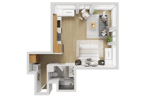 Floor plan for studio, 1 bath, 519 sqft
