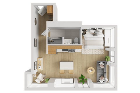 Floor plan for studio, 1 bath, 580 sqft