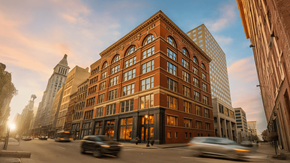 Cincinnati apartment for rent - A red brick building with a street in front of it.
