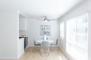 West Hollywood apartment for rent - Minimally decorated dining area next to window
