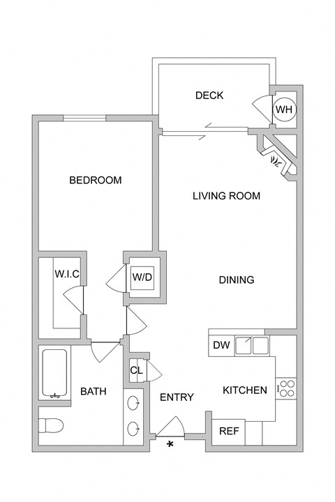 Floor plan for 1 bed, 1 bath, 759 sqft