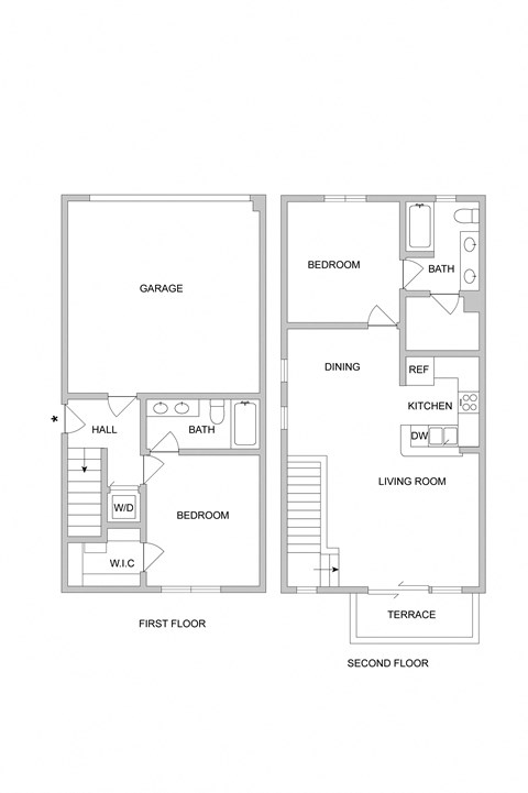 Floor plan for 2 beds, 2 baths, 1117 sqft