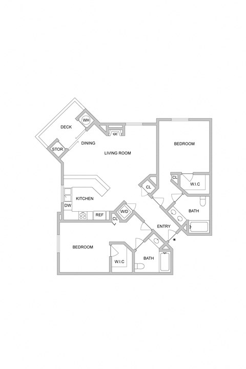 Floor plan for 2 beds, 2 baths, 1134 sqft