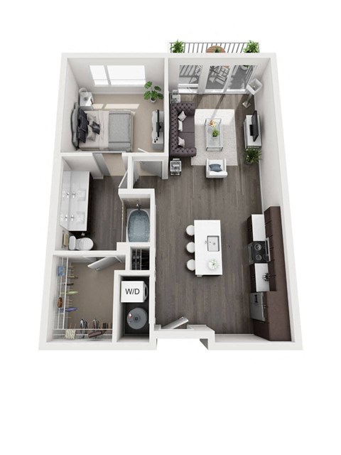 Floor plan for 1 bed, 1 bath, 752 sqft