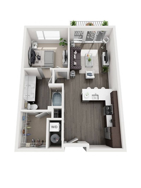 Floor plan for 1 bed, 1 bath, 736 sqft