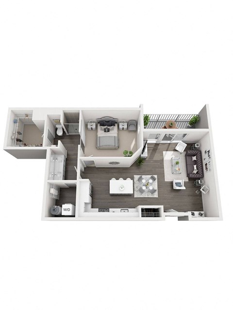 Floor plan for 1 bed, 1 bath, 961 sqft
