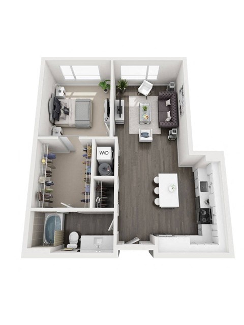 Floor plan for 1 bed, 1 bath, 819 sqft