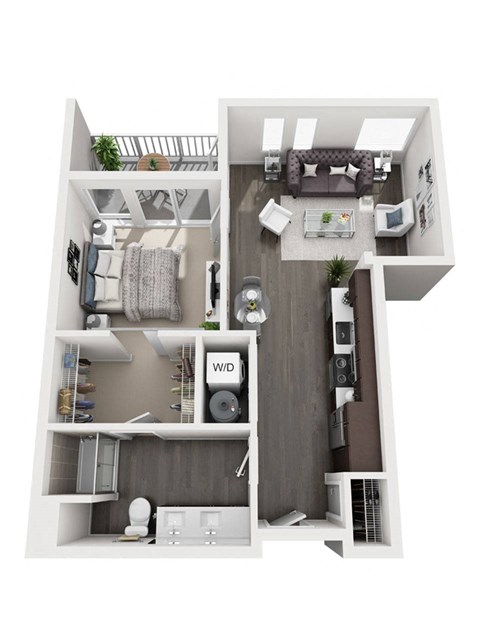 Floor plan for 1 bed, 1 bath, 679 sqft